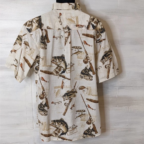 Redhead Fishing Themed Cream Multicolor Men's Shirt Size XL - Picture 2 of 4